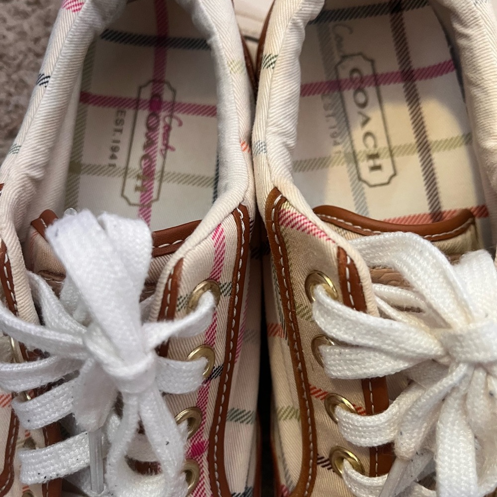 Coach Plaid Sneakers Size __ Lace Up Casual Logo Shoes Signature Print size 6.5